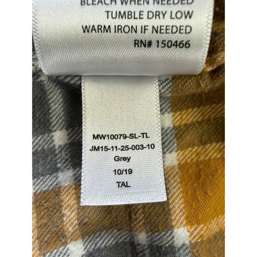Hawker Rye Men's L Tall Slim Fit Stretch Flannel Shirt Gray Mustard Plaid - Picture 9 of 11
